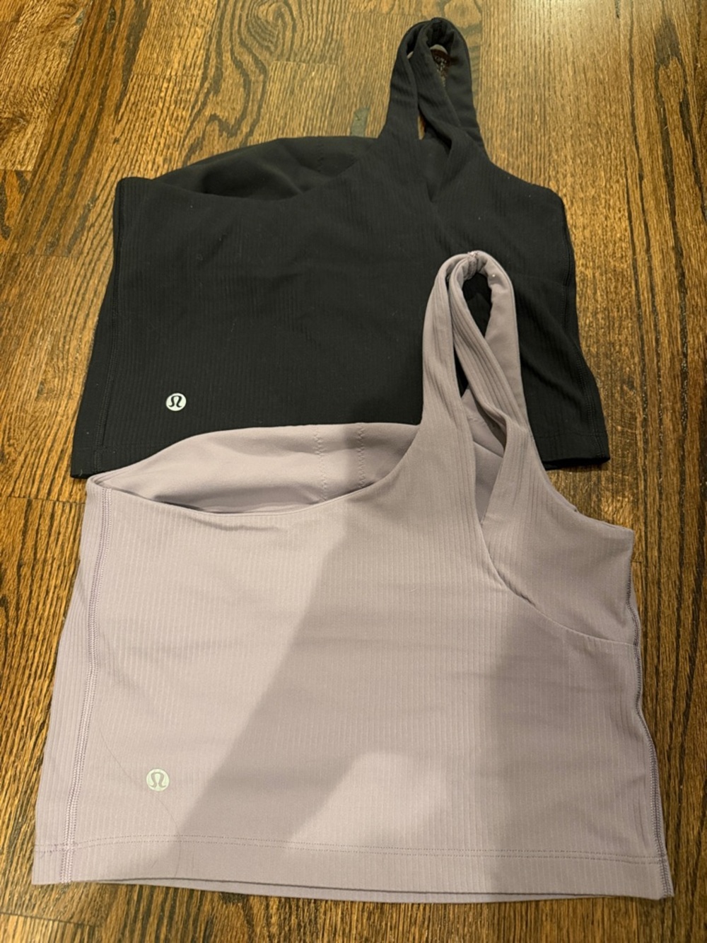lululemon athletica Black & Lavender One-Shoulder Sports Tanks Ribbed